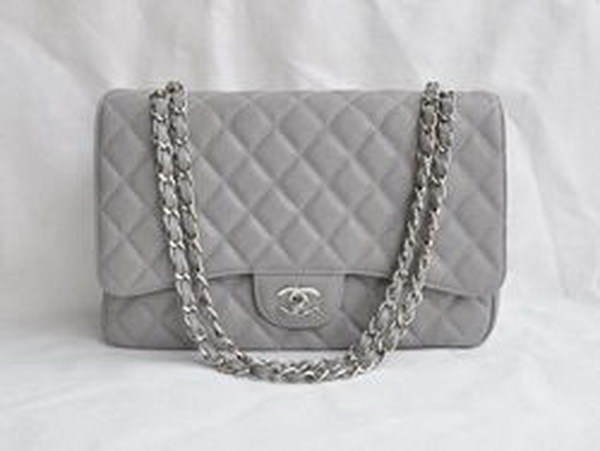 7A Replica Chanel Maxi Gray Caviar Leather with Silver Hardware Flap Bags 28601